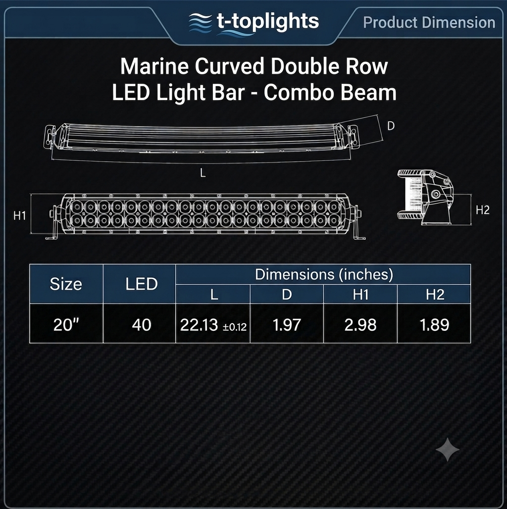 20 Inch Curved Marine Double Row Marine LED Light Bar - Combo Beam 19,000 Lumen