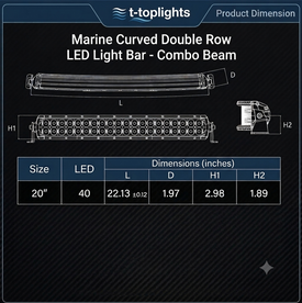 20 Inch Curved Marine Double Row Marine LED Light Bar - Combo Beam 19,000 Lumen